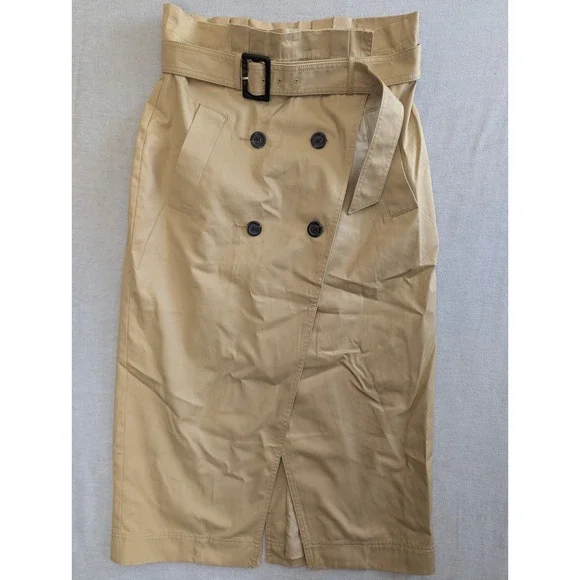 Trench Wrap Midi Skirt 10 Khaki Tan Belted Double Breasted Ann Taylor LOFT - Picture 1 of 7